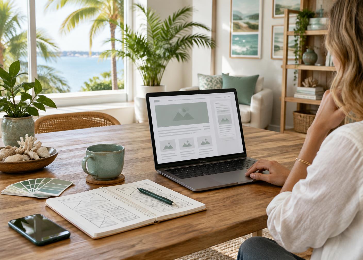 Coastal web design studio workspace